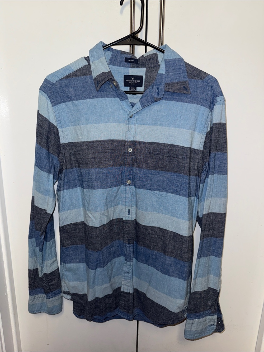 American Eagle Outfitters Blue and Gray Striped Button-Down Shirt